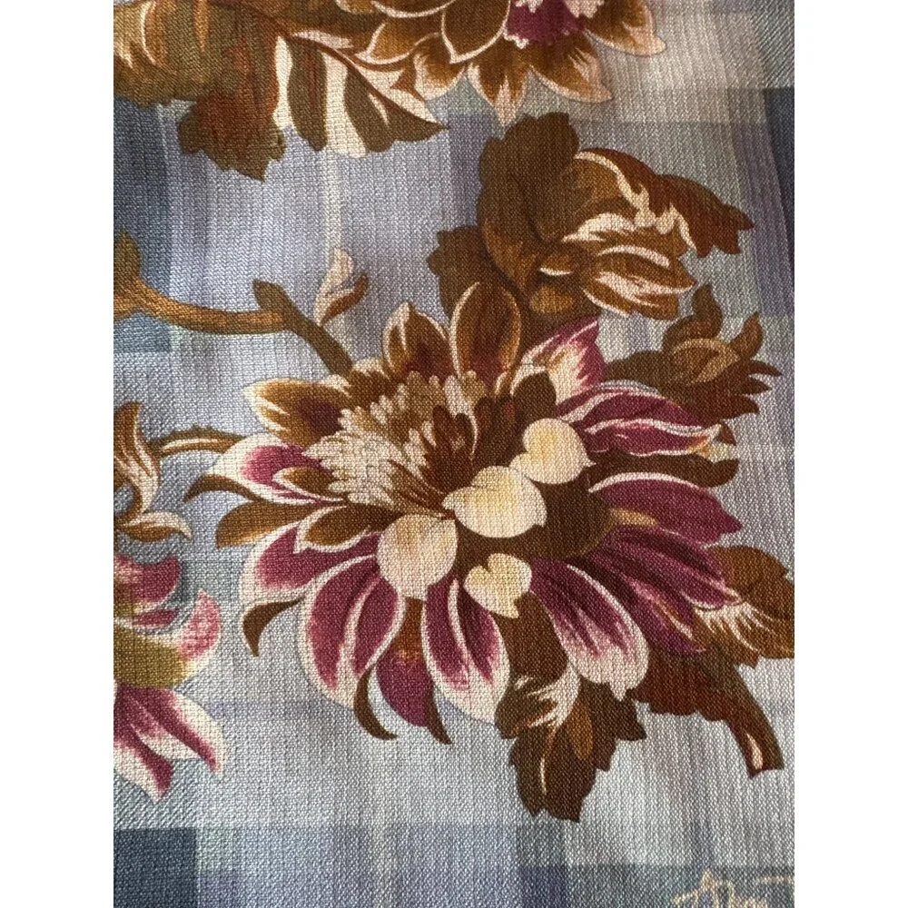 Ann Taylor Floral Wool Square Scarf Blue & Brown‎ Vintage 90s, Career Work